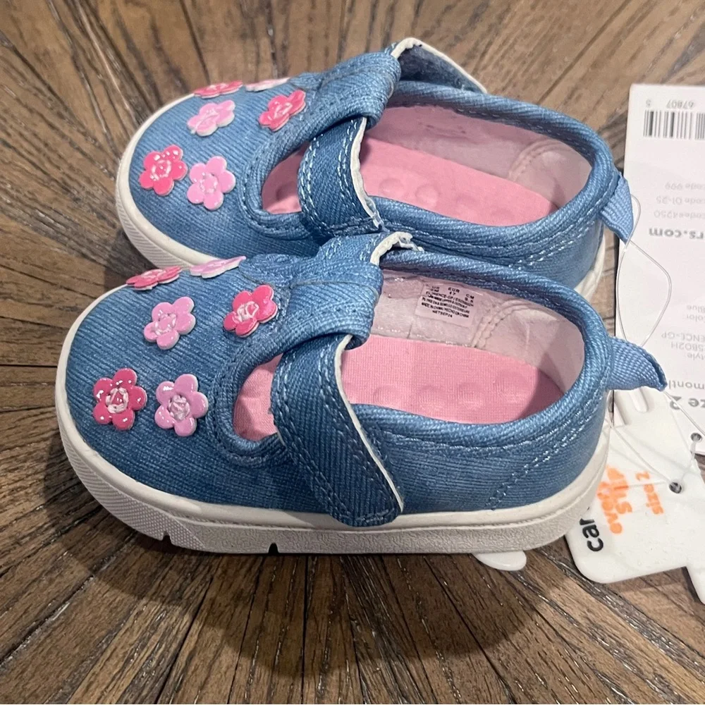 NWT Carter’s Baby Every Step First Walker Floral Denim Sneakers Spring Sz 2 3-6M